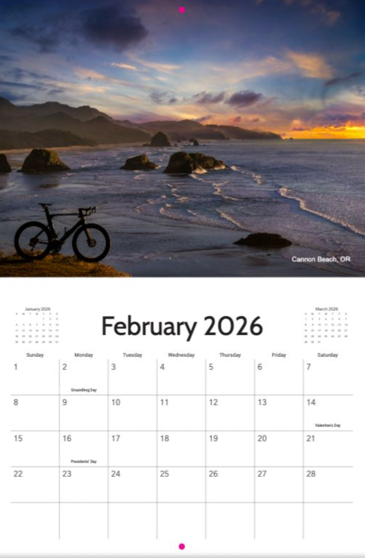 2026 Destefano Cycling Wall Calendar - sponsored by Zeta Saddles