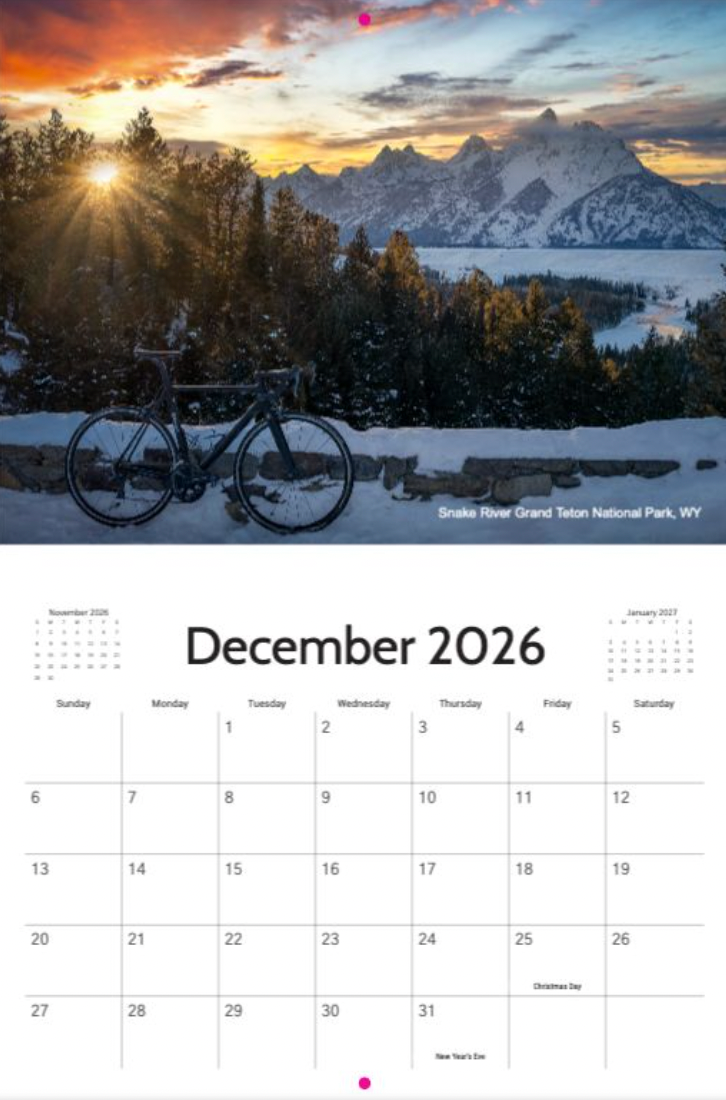 2026 Destefano Cycling Wall Calendar - sponsored by Zeta Saddles